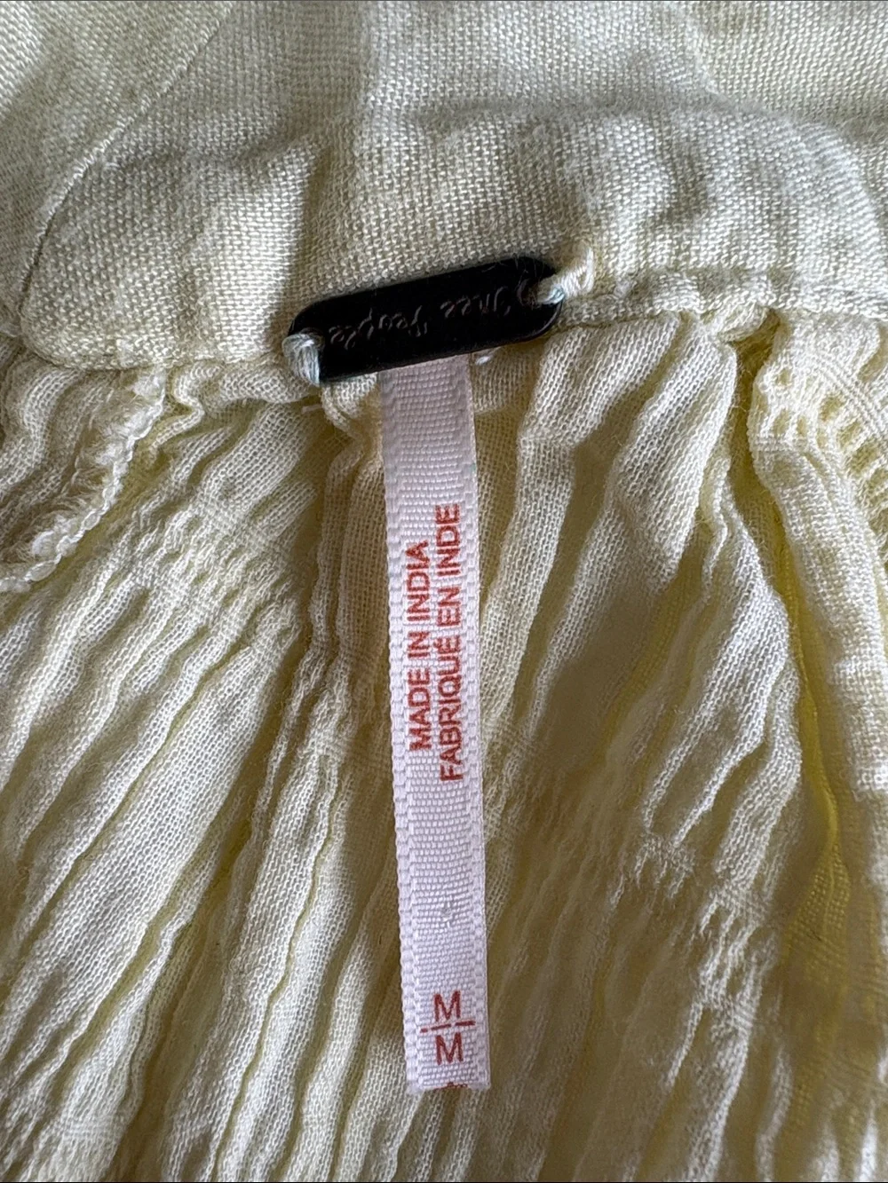 Free People Woven Knit Swing Oversized Button-Up Pleated Shirt Yellow Medium